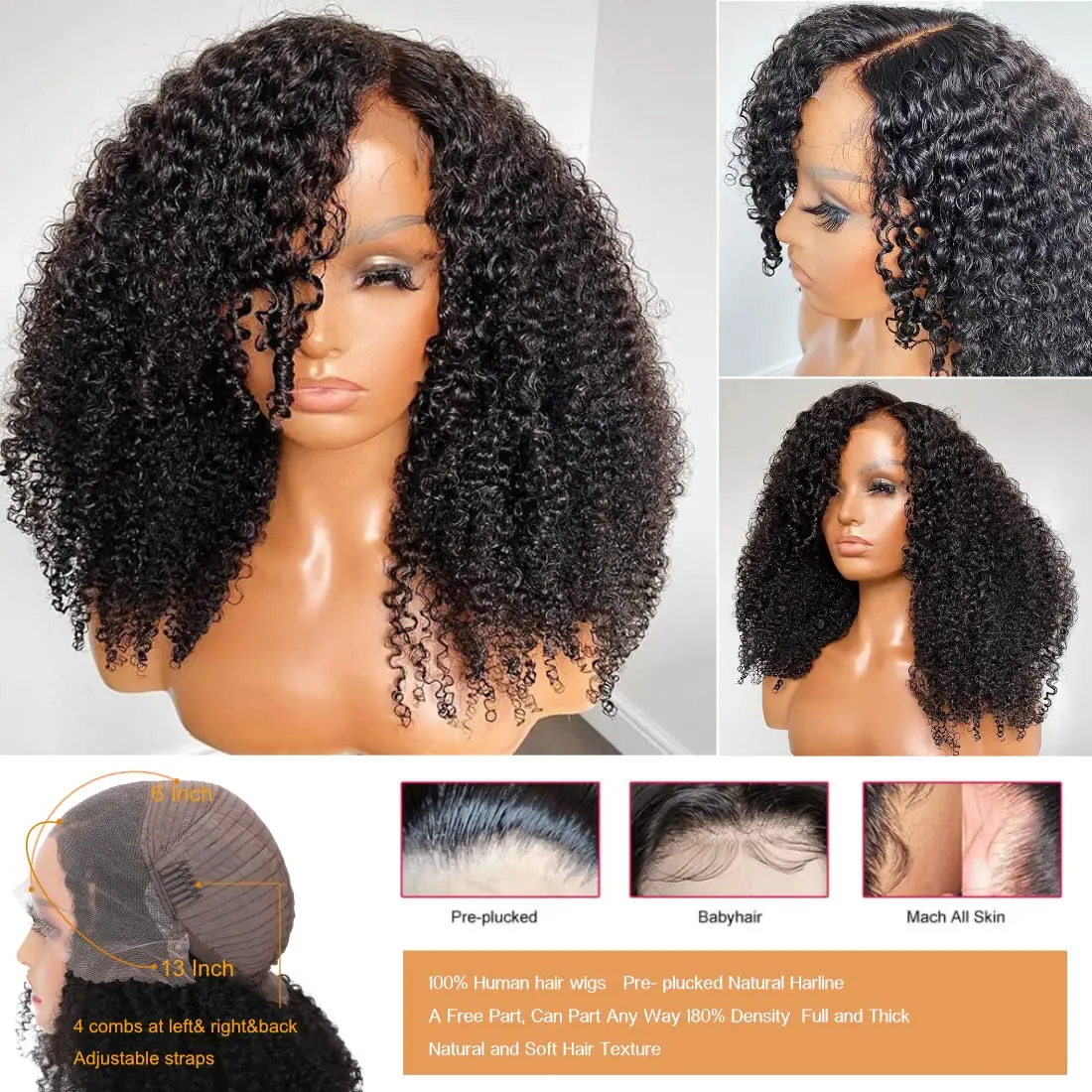 13x6 HD Lace Front Wigs, 250% Density Pre-Plucked Brazilian Jerry Curly Virgin Hair for Black Women 20 Inch