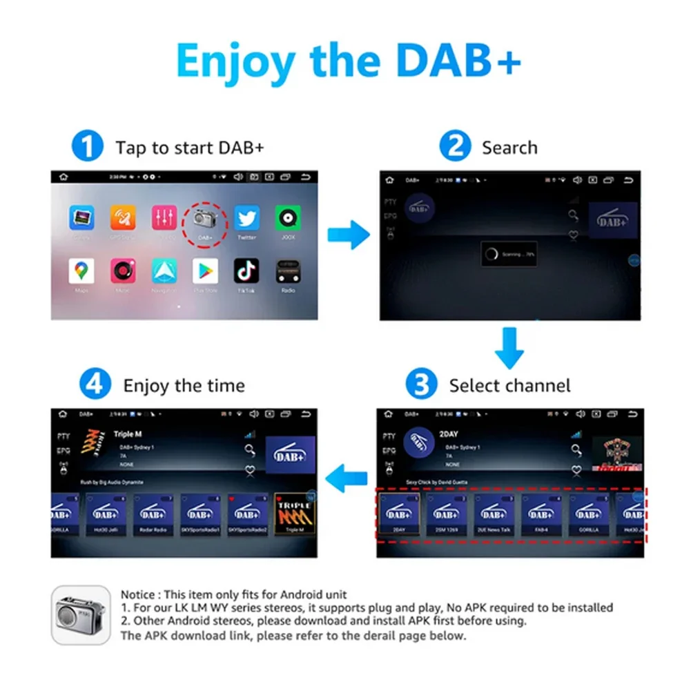 Dab Digital Radio Dab Antenna Dab Radio Receiver Car Radio Antenna Dab Radio Box Car DAB+ Digital Radio Box Receiver Antenna Aerial USB Interface Portable Android 5.1 and Above