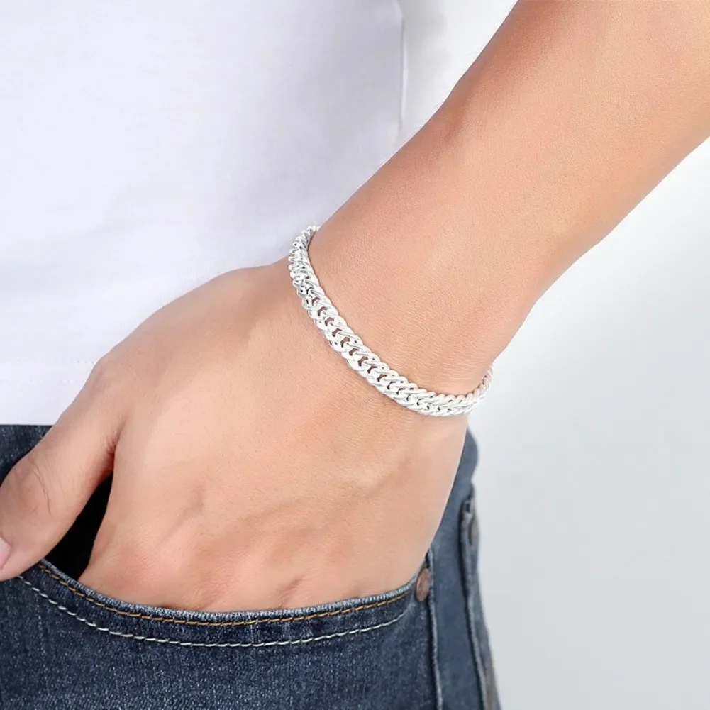 6MM geometric chain 925 Sterling Silver bracelets neckalces for women luxury Party wedding jewelry sets silver jewelry set jewelry set silver jewelry