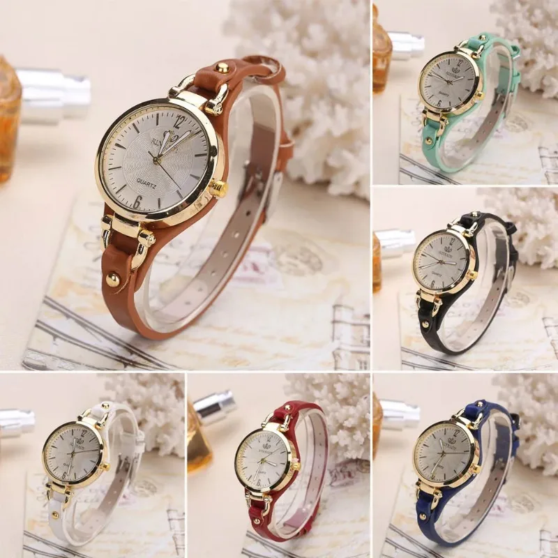 

2024 Quartz Watch Women PU Leather Thin Strap Wristwatch Ladies Watches Solid Color Fashion Women Gift Watch Relojes Para Mujer