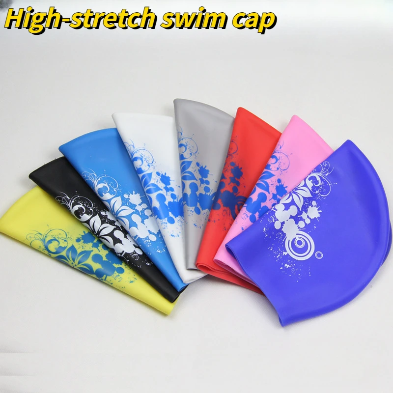 High Stretch Swim Cap 100% Silicone Men's and Women's Long Hair Waterproof Swim Cap Surf Diving Free Size Pool Cap