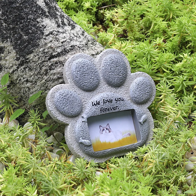 Deceased Pet Souvenir Resin Dog Memorial Cat souvenirs Paw Print Shape Tombstone Pet Photo Desktop Ornaments