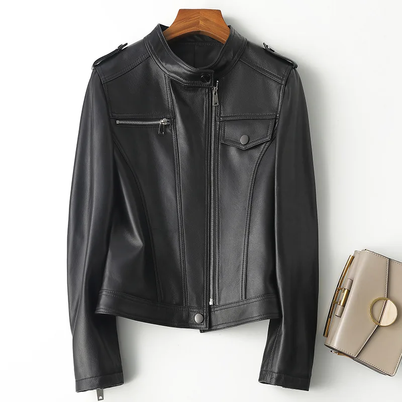 

2023 Autumn/Winter New Genuine Leather Coat Women's Short breasted Genuine Haining Leather Coat