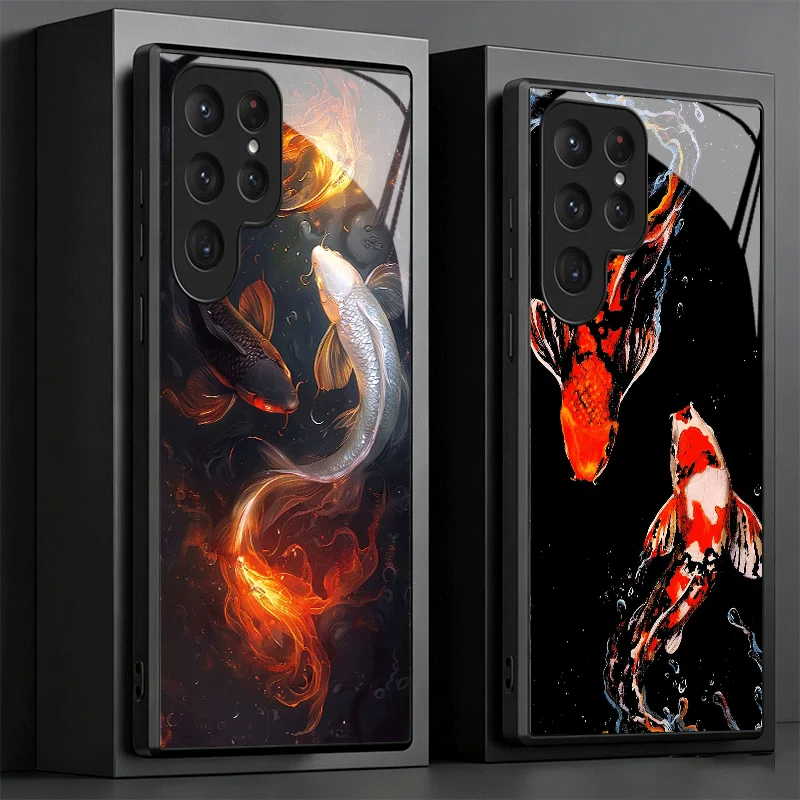 Golden Carp Lucky Koi Glass Phone Case - Shockproof Cover Shell