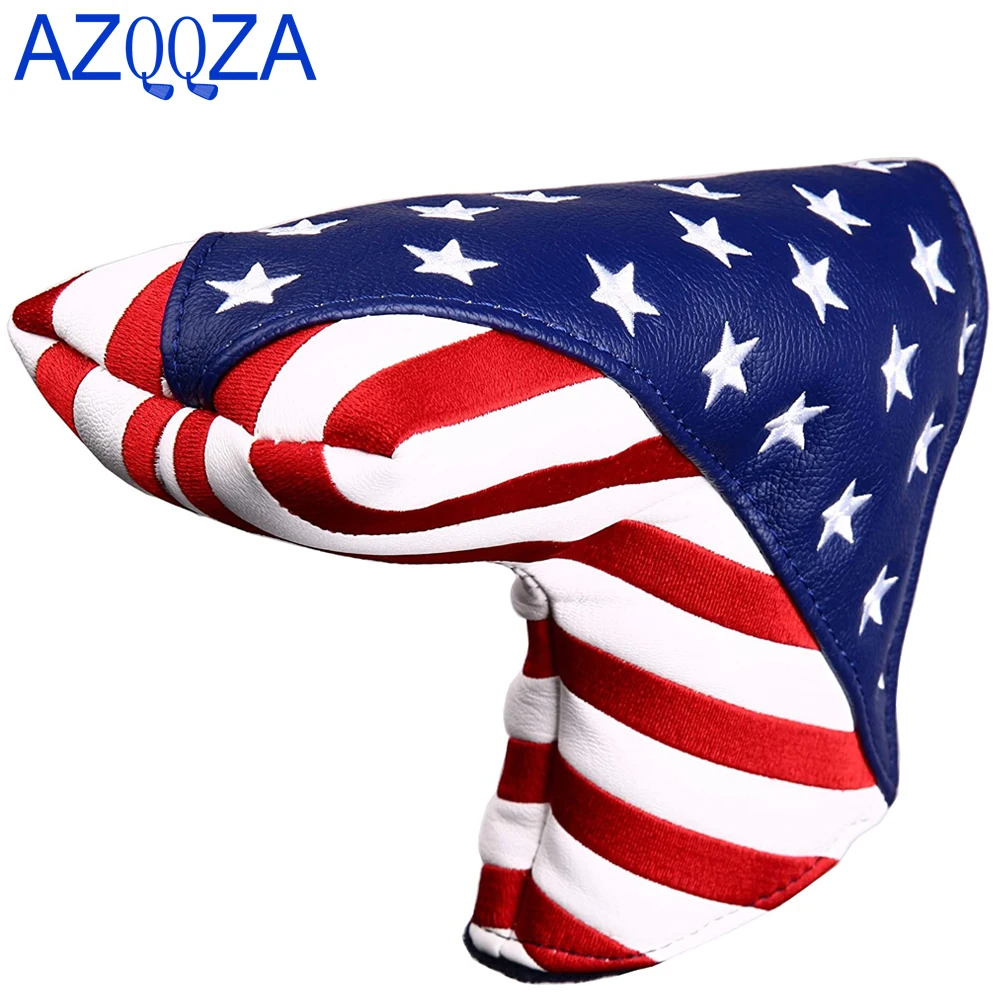 

USA Stars and Stripes Magnetic Closure PU Leather Protector Golf Mallet Putter Head Cover for Odyssey Scotty Cameron