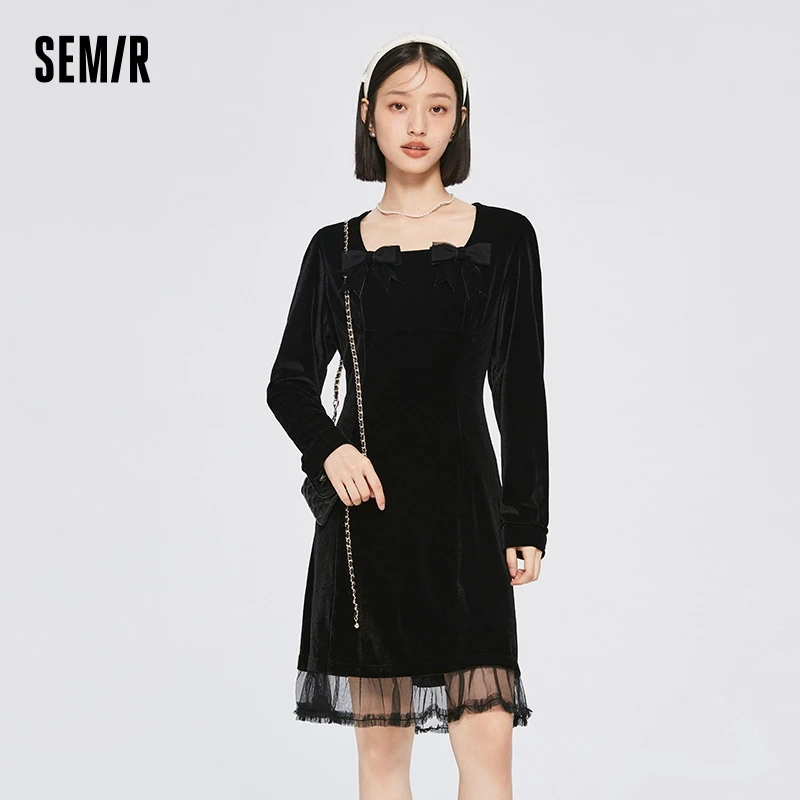 

Платье Semir женское с боковым вырезом, элегантное бархатное Сетчатое элегантное драпированное платье с бантом, с прострочкой, зима 2023