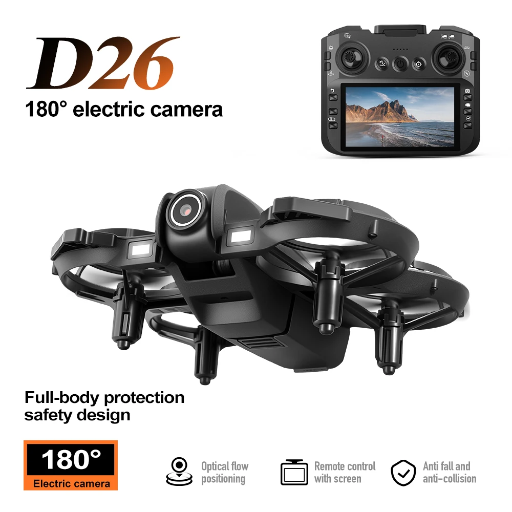새로운 D26 RC 드론 4.3인치 대형 디스플레이 FPV 크로싱 머신 광학 흐름 호버링 장애물 회피 HD 카메라 항공 쿼드콥터 장난감