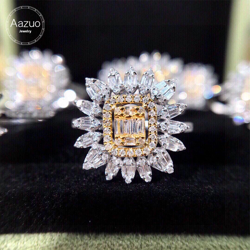 Aazuo Fine Jewelry 18K White Gold Real Diamonds 0.65ct Luxury Daisy Flower Ring Gift For Women  Engagement Halo anillos mujer