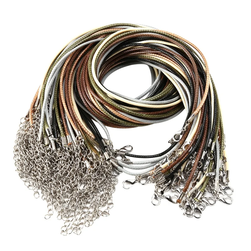 

60 шт., вощеные шнуры для ожерелья с застежкой, 6 различных цветов, ожерелье 2 мм