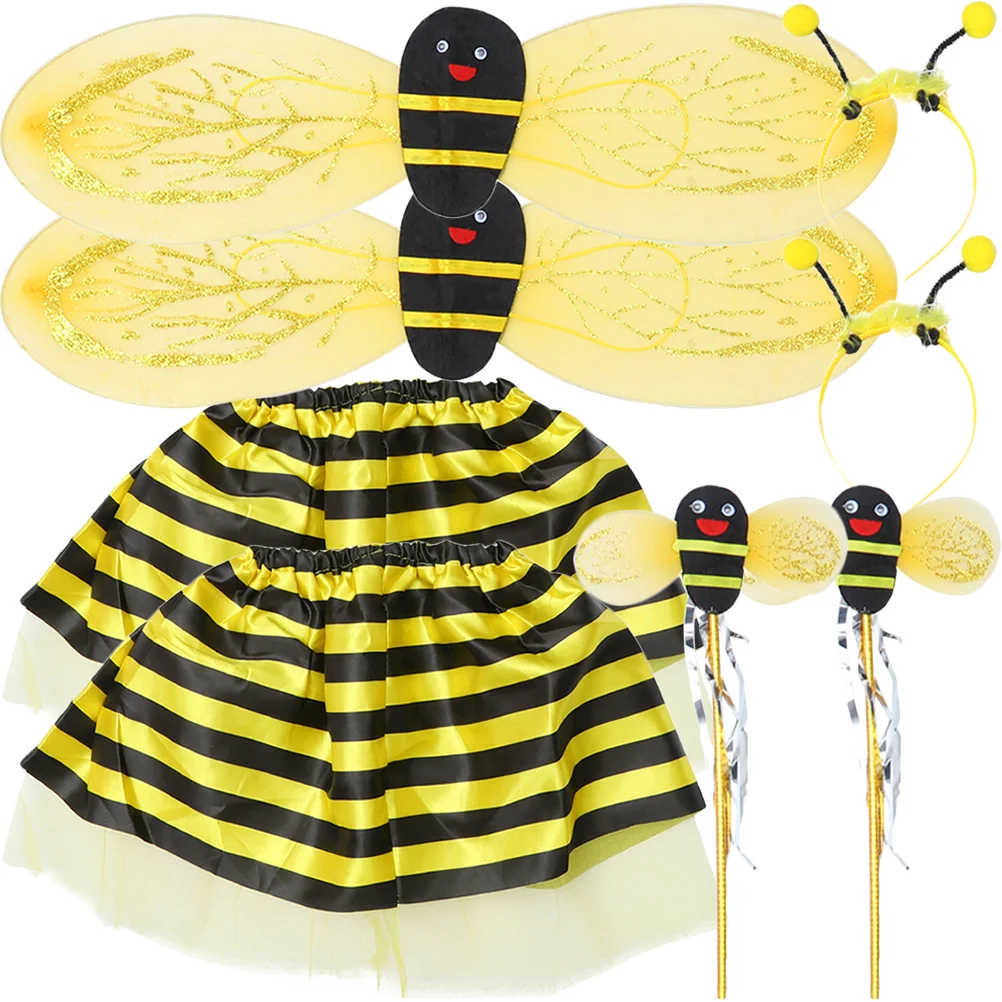 

2 Sets Little Bee Props Costume Kids Performance Clothes Halloween Children Wing Plastic Cosplay Clothing Girls