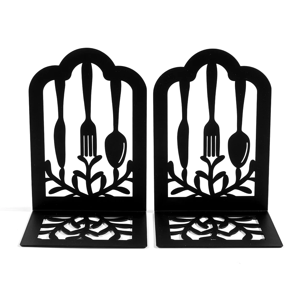 

Art Floral Knife Fork Spoon Bookedf Stand Black Metal Bookends Cookbooks Kitchen Storage Decoration Mother's Day Gifts