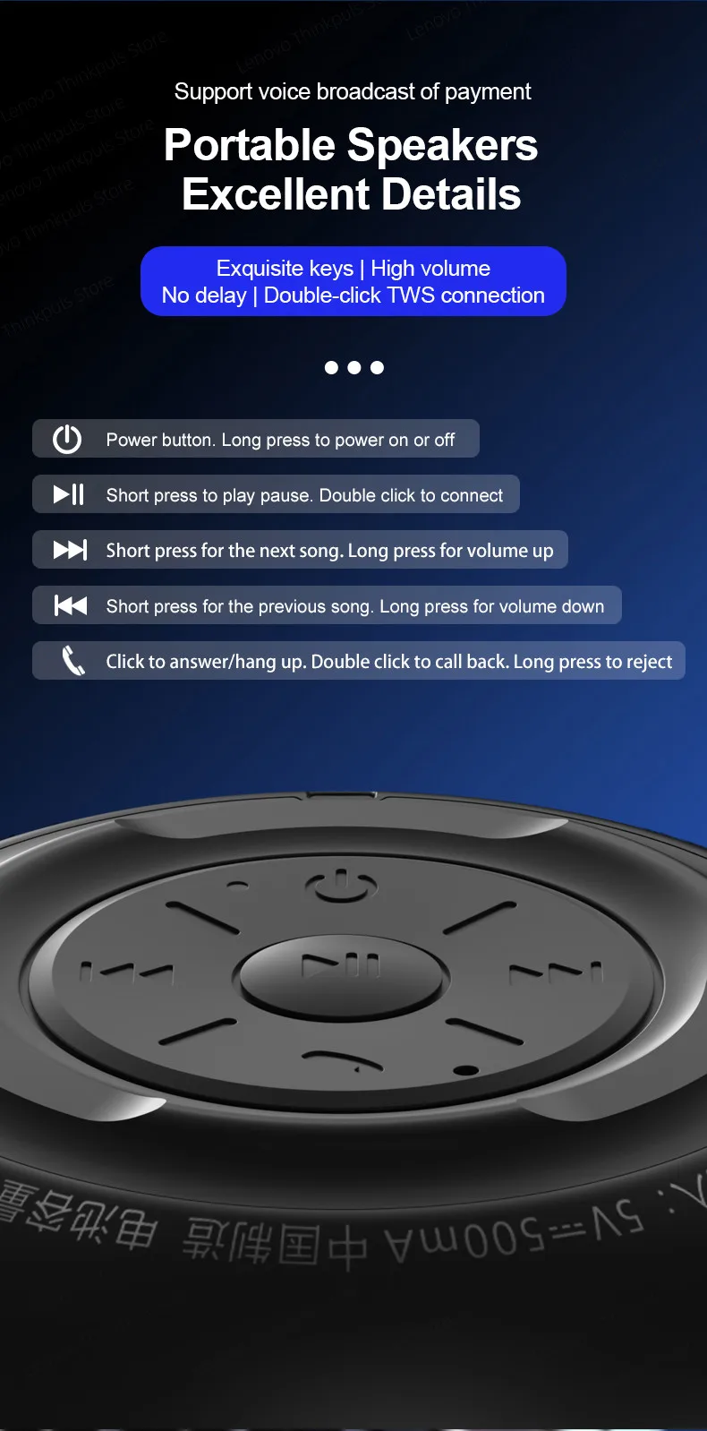 Original Lenovo K3 Pro Bluetooth 5.0 Portable Metal Speaker HiFi Surround Sound Speakers 1200mAh Lithium Battery Loudspeaker