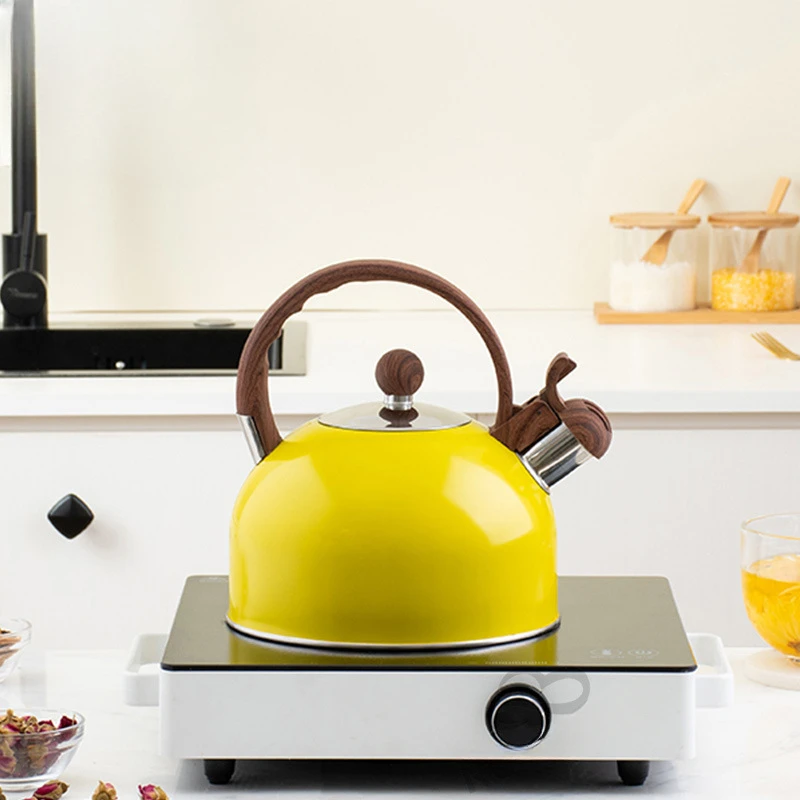Yellow Stainless Steel 2.5L Whistle Whistle Pot Chiming Kettle Tea Kettle Domestic Water Enamel Pot Birthday Gifts