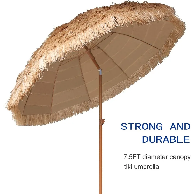 Patio Beach Umbrella Hawaiian Style 10 Ribs UPF 50+ with Tilt Carry Bag for Outdoor Tiki Bar,Patio Garden Beach Pool Backyard 3
