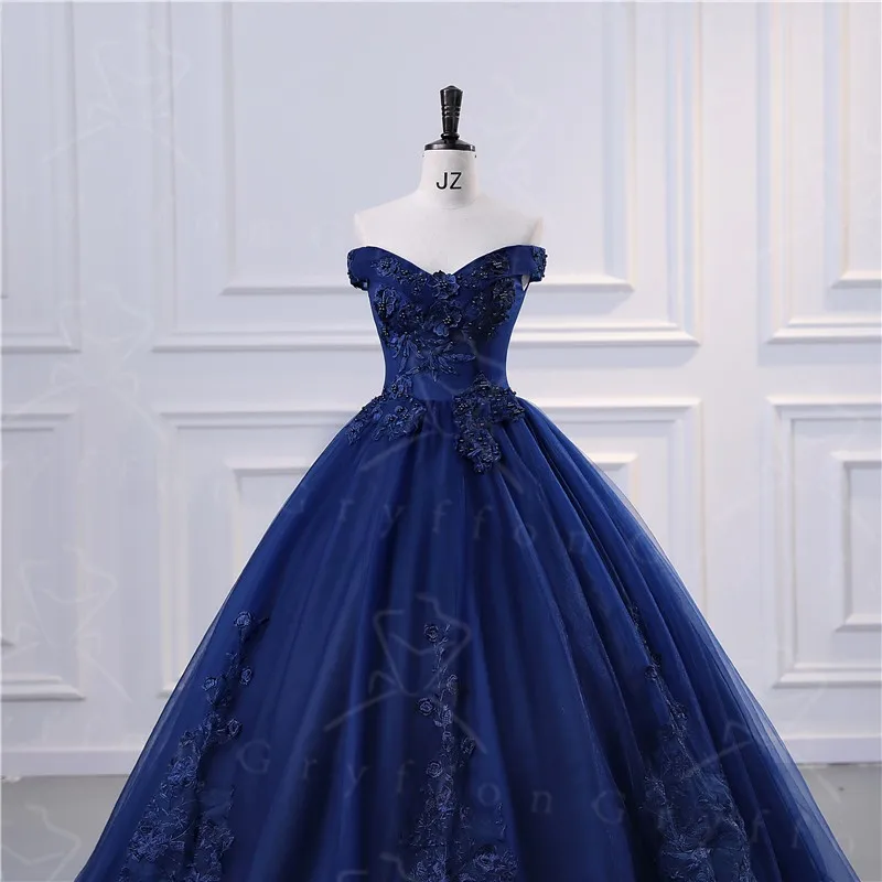 Navy Blue Quinceanera Dress New Vestidos Elegant Party Dress Off Shoulder Prom Ball Gown Robe De Bal Real Photo Customize