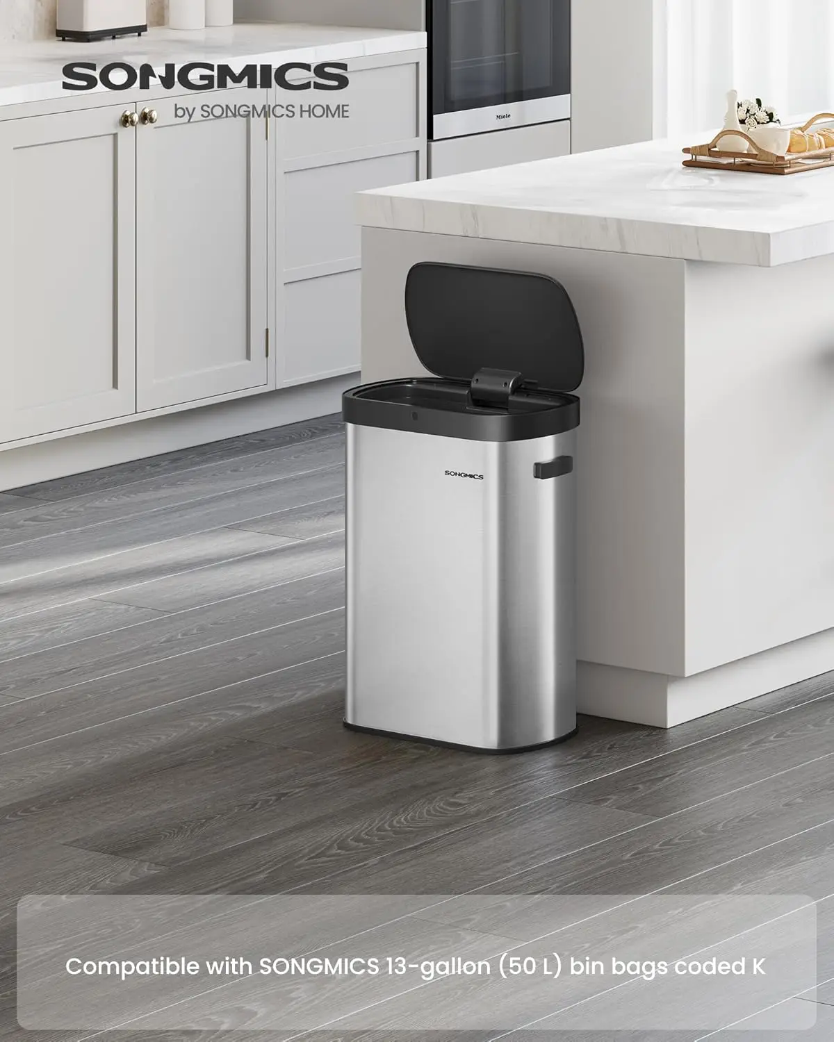 Motion Sensor Trash Can, 13-Gallon (50 L) Automatic Garbage Can with Soft Close Lid, Stainless Steel, Wave or Touch to Open