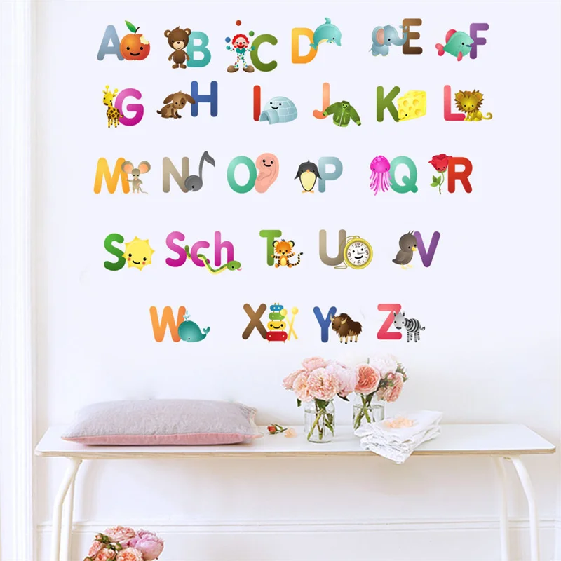 Fruit Alphabet Wall Stickers,ABC Watercolour Wall Decals for Kids Bedroom  Nursery Room Decor,Playroom Kids Wall Decals Classroom Decor Wall Stickers