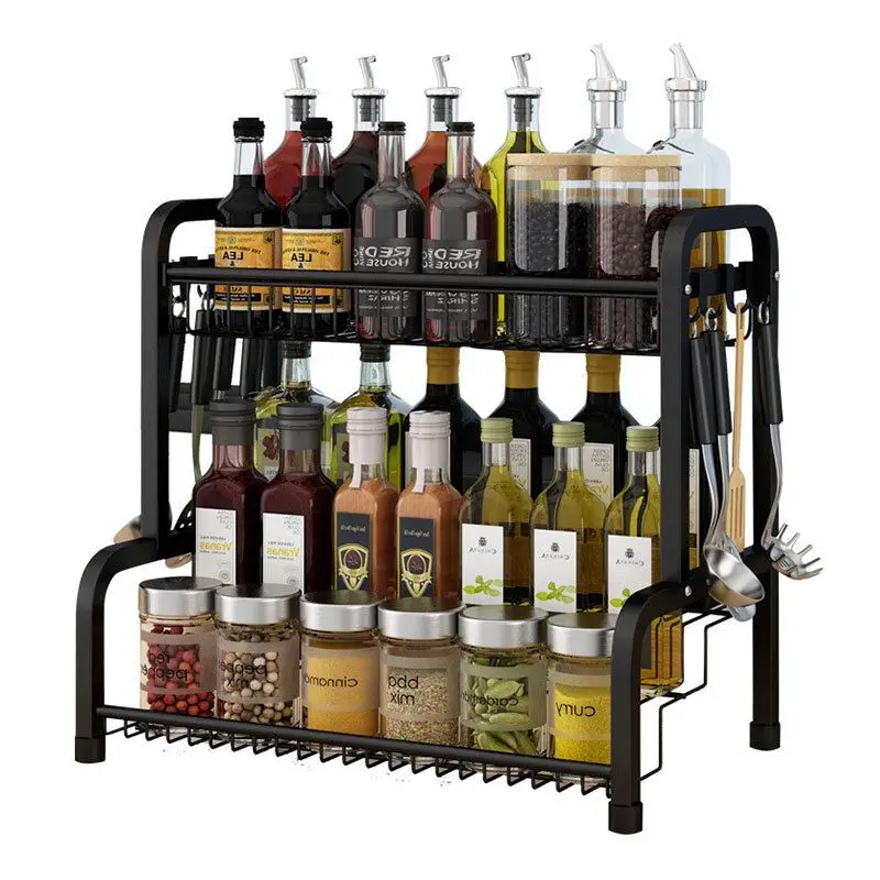 

Spice Rack Organiser, 2 Tier Spices Organizers and Storage Racks, Spice Racks Free Standing for kitchen Countertop Organizer