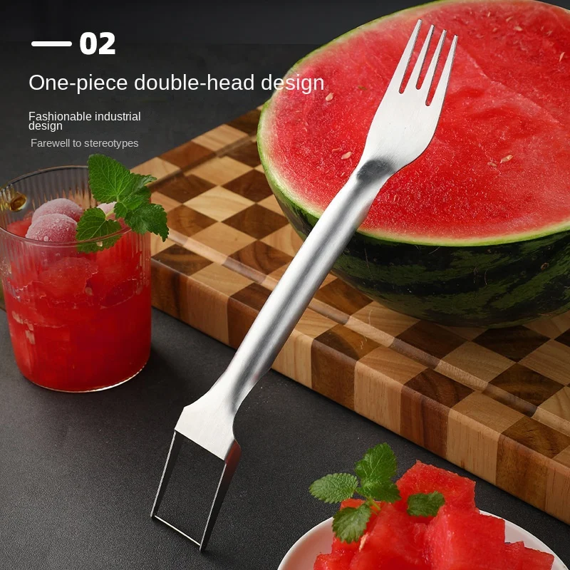 

2 In 1 Watermelon Fork Slicer Multi-purpose Watermelon Slicer Cutter Knife Stainless Steel Kitchen Fruit Cutting Accessories