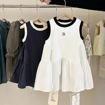Girls Clothes Summer Stylish Children's Clothing Summer Girls New Style Casual Girls Vest Skirt Korean Style Splicing Dress 1