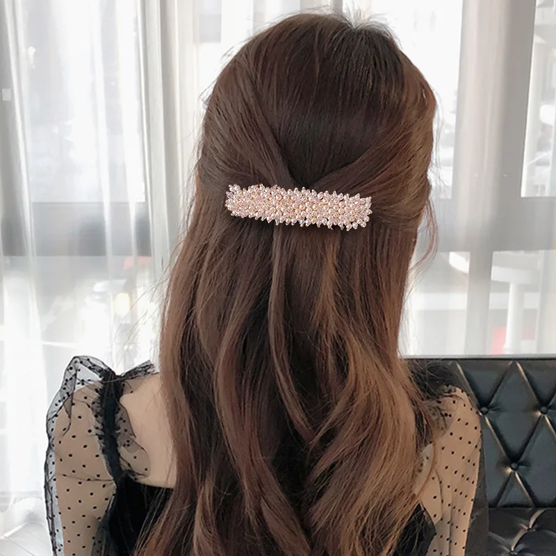 Rhinestone Pearl Women's Hair Clip Trend Design Headdress Girl Ponytail Hairpin Simple Spring Clip Fashion Hair Accessories