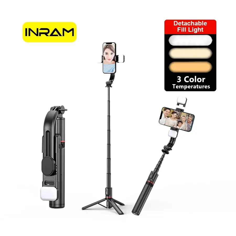 Selfie Stick Tripod Selfie Stick Phone Selfie Tripod INRAM-L12d Foldable Wireless Bluetooth Selfie Stick Tripod with Remote Shutter Mini Trepied