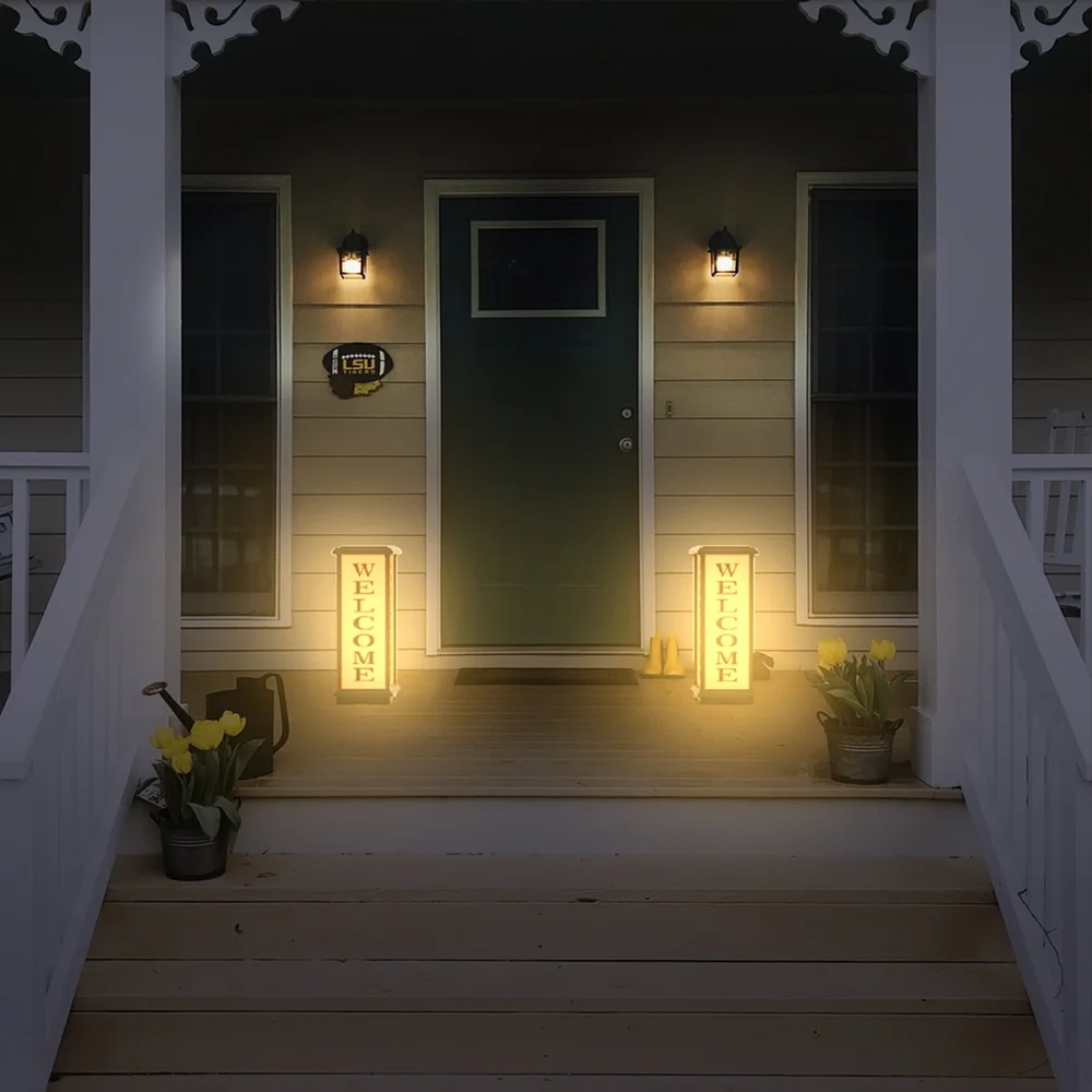 Solar Welcome Lantern Outdoor LED Light IP65 Waterproof Amber White Light 12 Hours Charge Garden Gate Home Sign 6