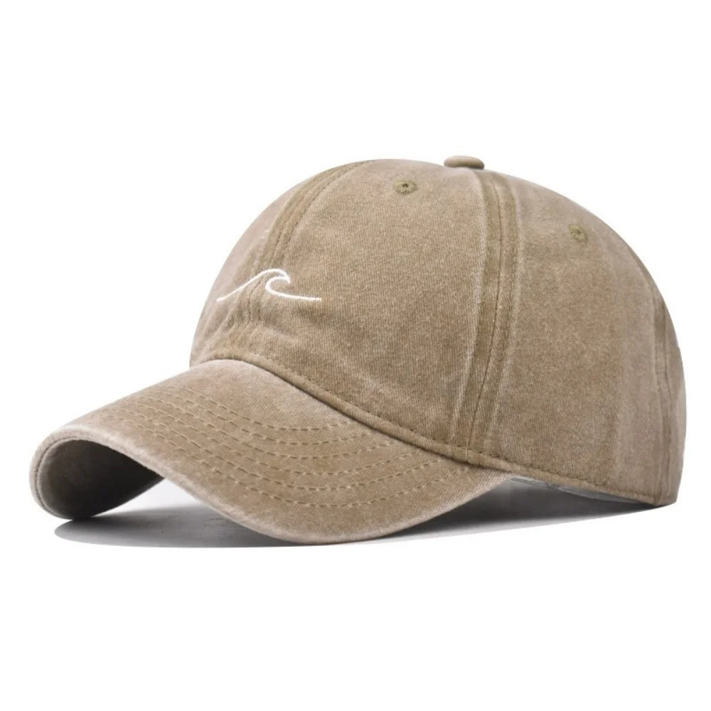 Baseballkappe mit Wellenmuster-Stickerei für Männer und Frauen, Vintage-Stil, gewaschene Baumwolle, Entenschnabel-Sonnenhut, Outdoor-Sport, Distressed Dad Hats – Detail 2