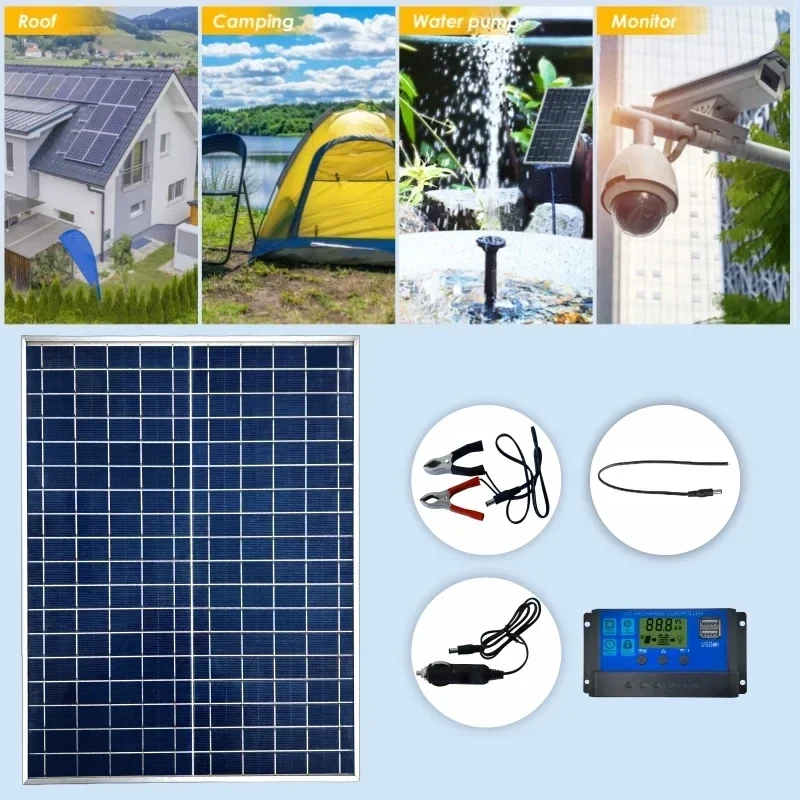 1000W 500W 12V photovoltaic solar panel kit 100A controller solar panel charger, suitable for fast batteries in homes/camping/RV