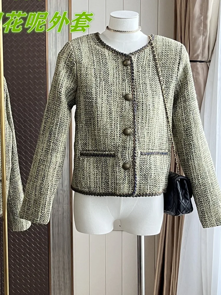 

Женское твидовое пальто с длинным рукавом, элегантный подиумный дизайнерский кардиган во французском винтажном стиле, повседневные корейские топы, 2023