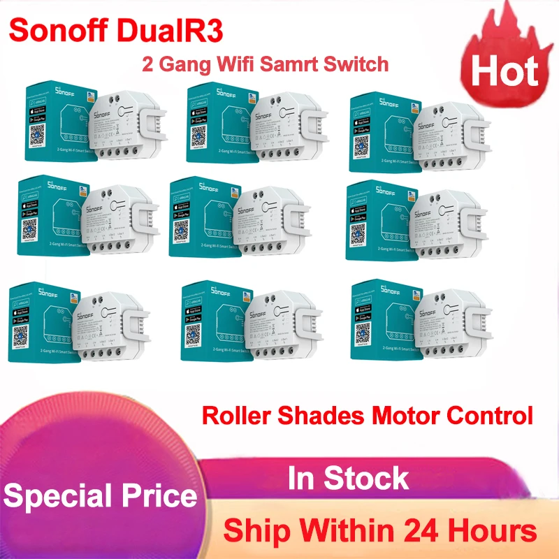 Sonoff Dual R3 2-Gang Wifi Smart Switch Interruptor Con Dual Relay Power Metering Ewelink On-Off Smart Switch Controllo Bidirezionale