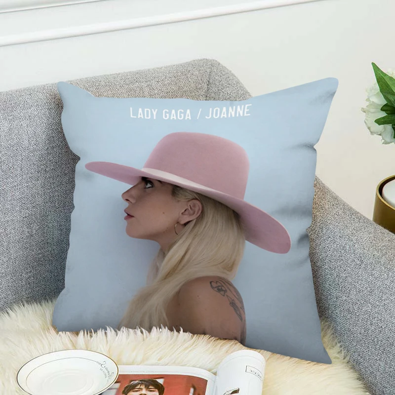 

L-Lady Gaga Cushions Cover 45*45 Singer Pillow Cases for Bed Pillowcase Sofa Cushion Duplex Printing Decorative Pillowcases Hugs