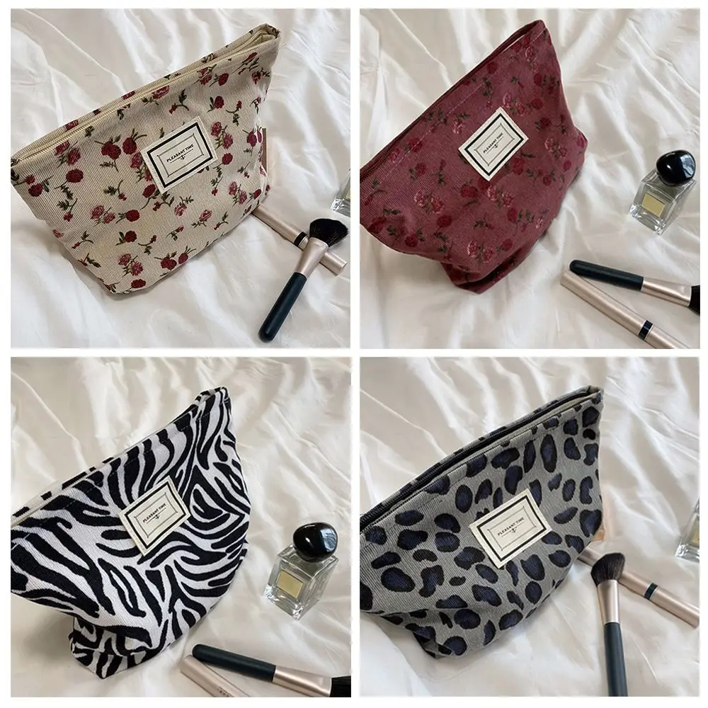 Corduroy Retro Leopard Print Cosmetic Bag Wash Bag Women Travel Cosmetic Pouch Beauty Storage Cases Make Up Organizer Clutch Bag 6