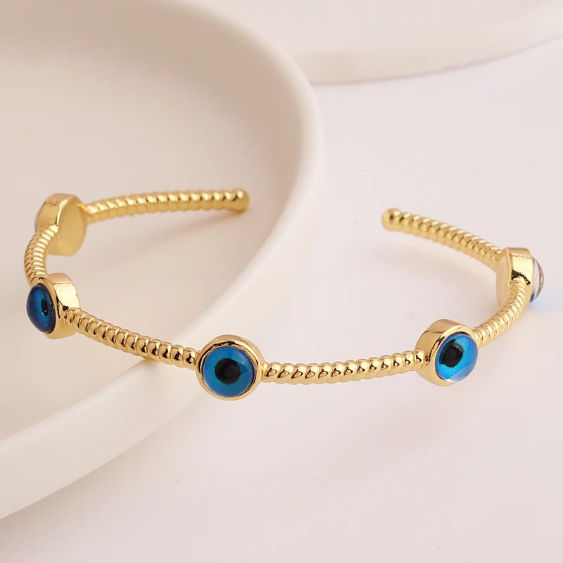 1PC Blue Lucky Evil Eye Bracelet Bangle For Women Vintage Round Turkish Eye Open Adjustable Bracelet Female Jewelry Gift 2