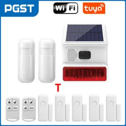 Solar-Powered Outdoor Waterproof Siren with LED Flashing Light (T)