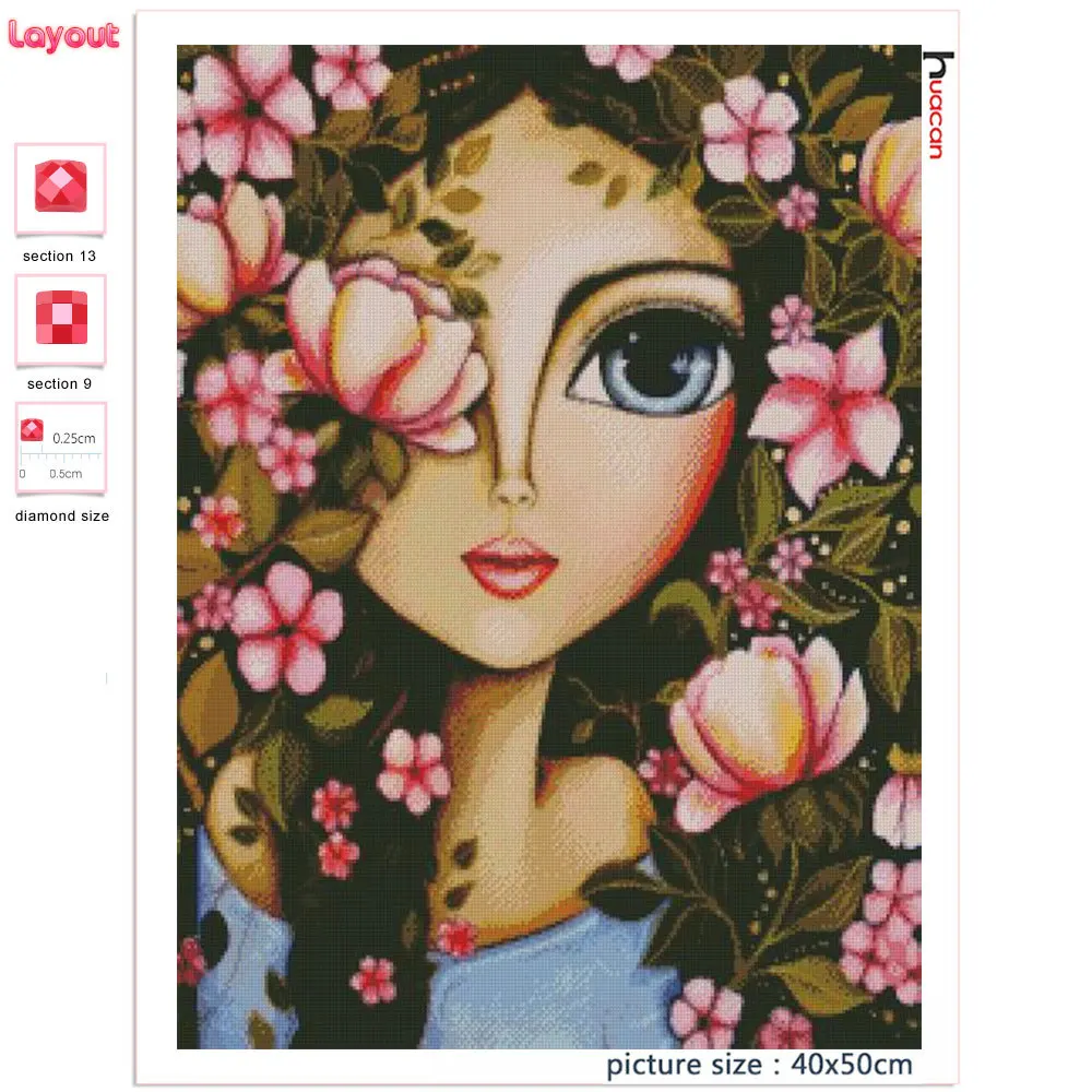 5d Diy Diamond Painting Girl Cartoon Flower Woman Cross Stitch Home Decor diamond painting