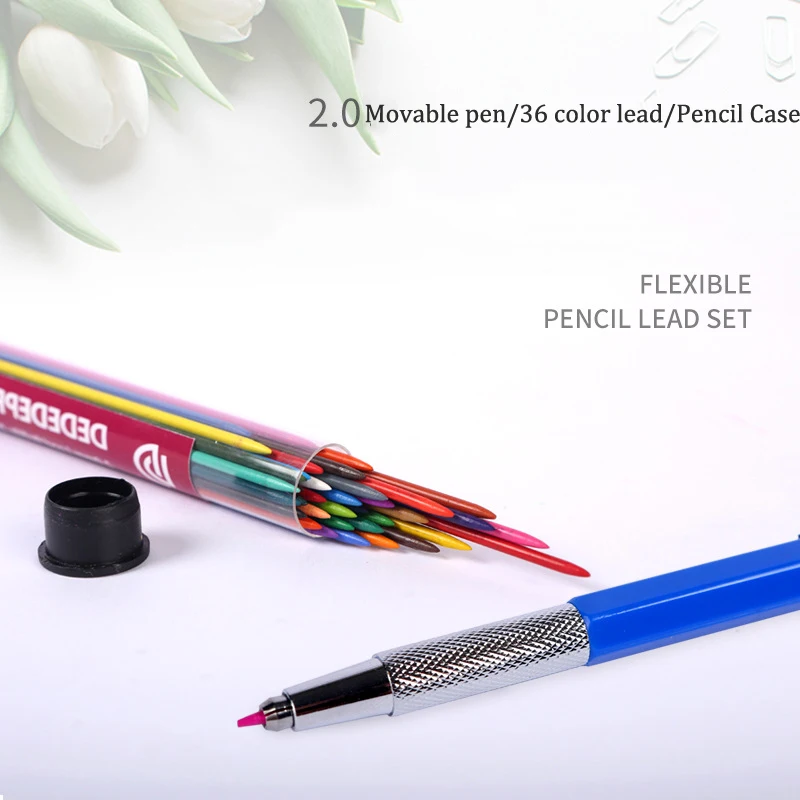 36Color Pencil Lead Mechanical Automatic Pencils 2.0MM HB lapices portaminas lapiz Art Supplies for Drawing Painting Stationery 2