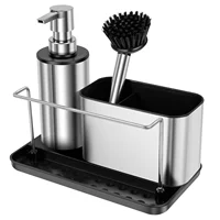 ชุดปั๊มจ่ายสบู่ 3 in 1 พร้อมแปรง ที่วางฟองน้ำ ราวแขวนผ้า ที่จ่ายน้ำยาล้างจานในอ่างล้างจาน อุปกรณ์ทำความสะอาดและจัดเก็บ 1