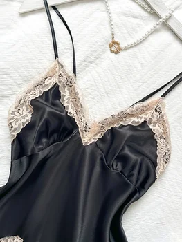 بيجامة نسائية صيفية جديدة مقاس كبير ورقبة على شكل حرف V من الدانتيل المرقعة ثوب نوم نسائي مثير 4