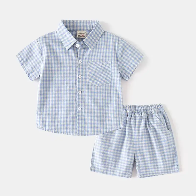 Boys Plaid Short Sleeve Polo Set