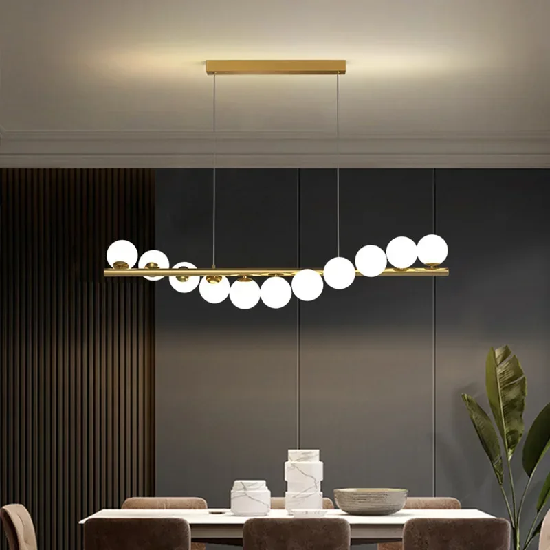 

Modern Led Long Ceiling Chandelier Suspension Glass Balls Dining Table Room Kitchen Home Decor Hanging Lamp Front Desk Lights