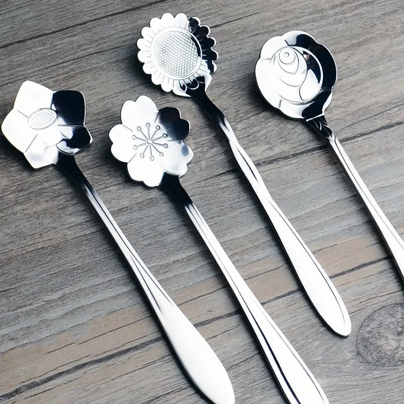 Set di cucchiai a fiori Cucchiaino piccolo Cucchiaino da caffè Cucchiaio da dessert per gelato carino Cucchiaio in acciaio inossidabile oro argento per tè al caffè  15