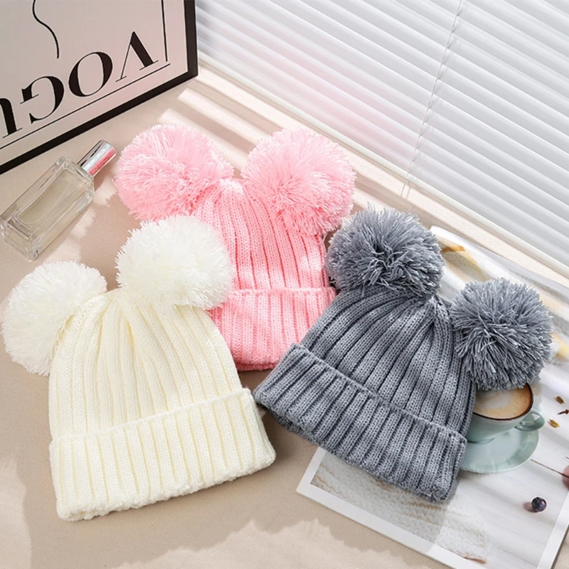 

Baby Knit Hat Boys Girls Winter Warm Cap Fashion Toddlers Hat with Double Pom Pom Comfortable Beanie Cap for 1-6Y Kids