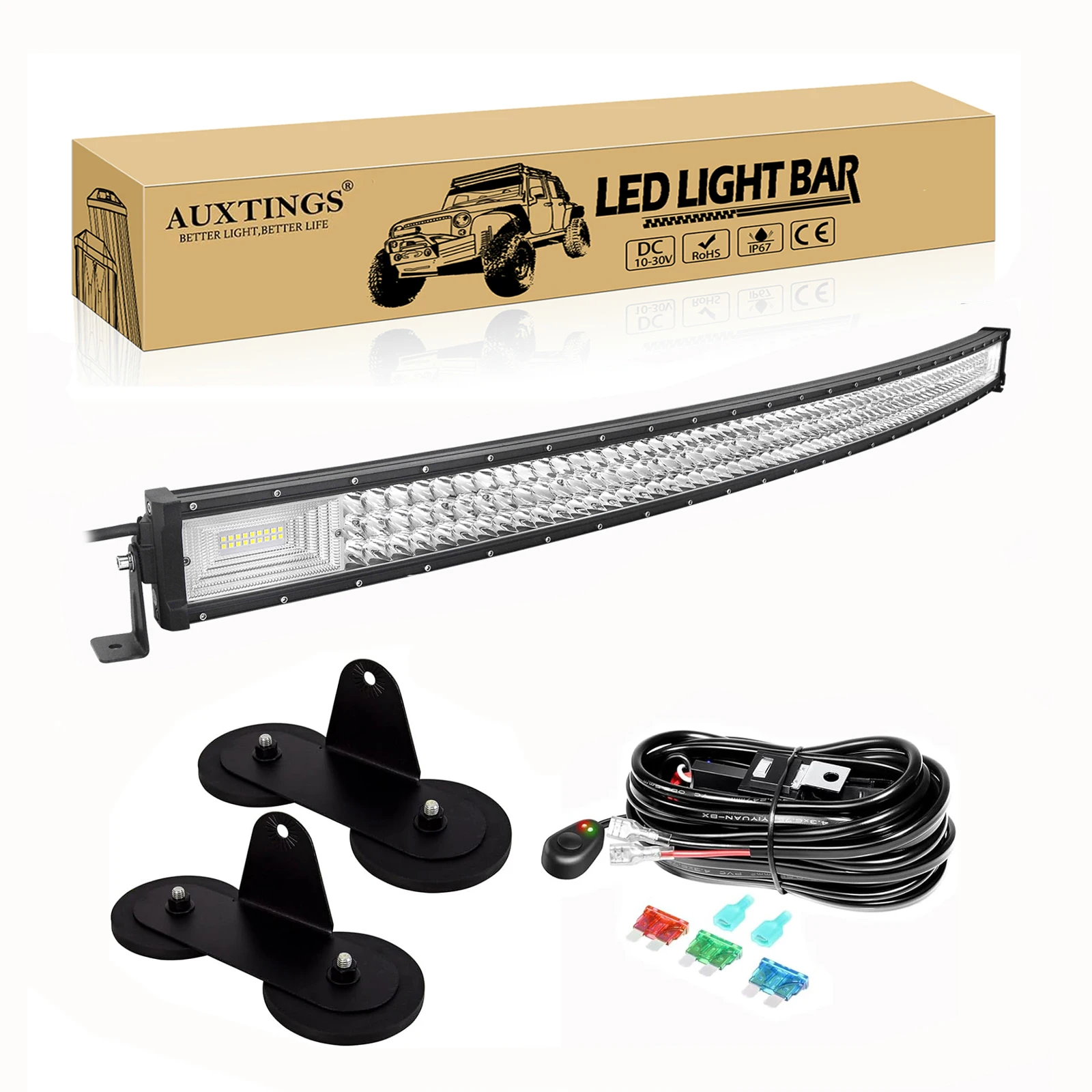 7D 22 - 52in Curved 270W-675W Off Road LED Light Bar with Strong Magnet Brackets Wire Kit 12V 24V Led Bar for SUV Truck 4x4 Boat