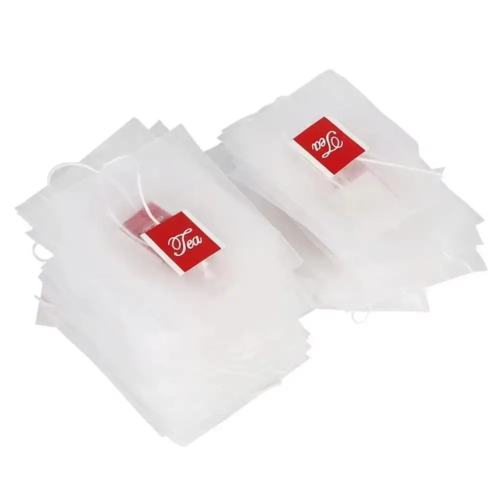 100Pcs Durable Transparent Disposable Transparent Teabags with String Heat-sealable Empty Tea Bags Nylon Filter Paper Teabags