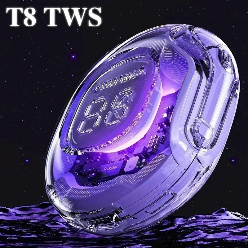 Wireless Bluetooth Headphones T8 With ENC Noise Canceling Earphones HiFi Stereo Mic Mini in-Ear Earbuds LED Digital Display