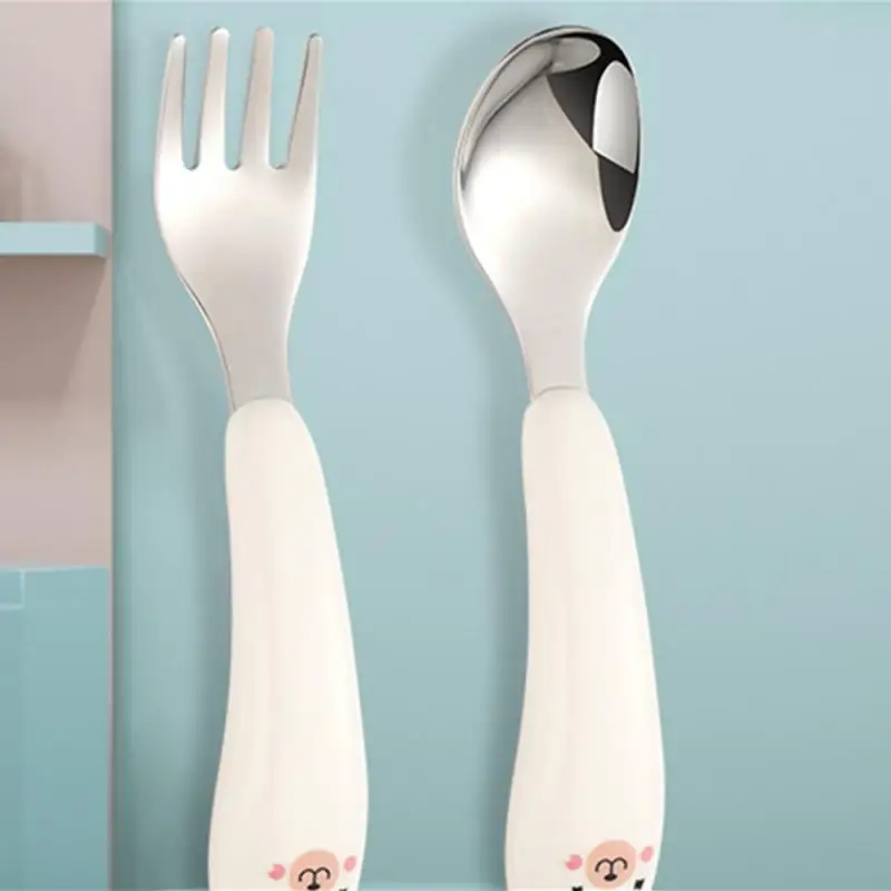 Baby Cartoon Tableware Set Baby Spoon Fork Stainless Steel Toddler Dinnerware Cutlery Infant Food Feeding Utensil Gadgets