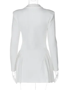 Woman Clothing Long Sleeve Single Breasted Ruffles Blazer Dress 2024 Autumn High Waist Tunics White Party Dresses Black Vestidos 5