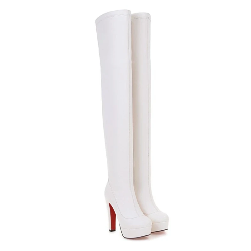 נעלי חתול נעליים סקסיות פלטפורמה מגפיים מעל הברך 13 ס "מ בלוק עקבים שחורים ציצים גבוהים מסיבה מועדון גודל גדול 45 46 47 48