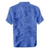 Men's Summer Shirts Plus Size Short Sleeve Lapel Breathable Cotton Linen Tees Top Solid Color Retro Beach Baisc Male Clothing 5